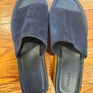 Vince Navy Leather Slide Sandals
